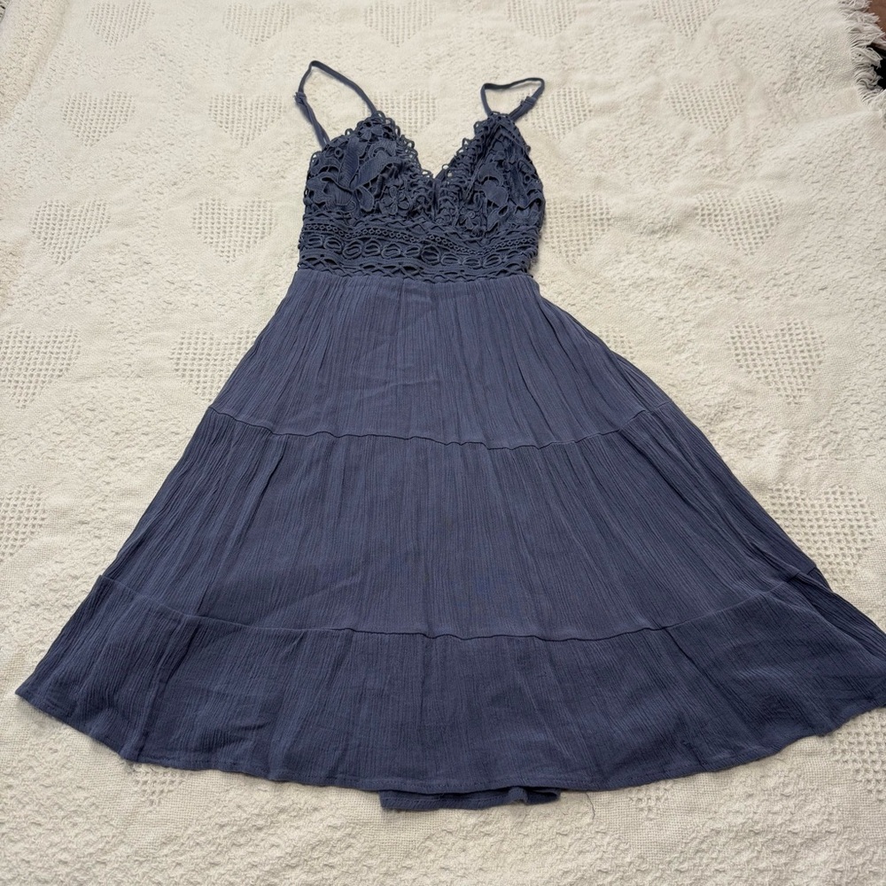 Windsor Dark Colbat Blue Boho Lacey Mini Dress (XS)